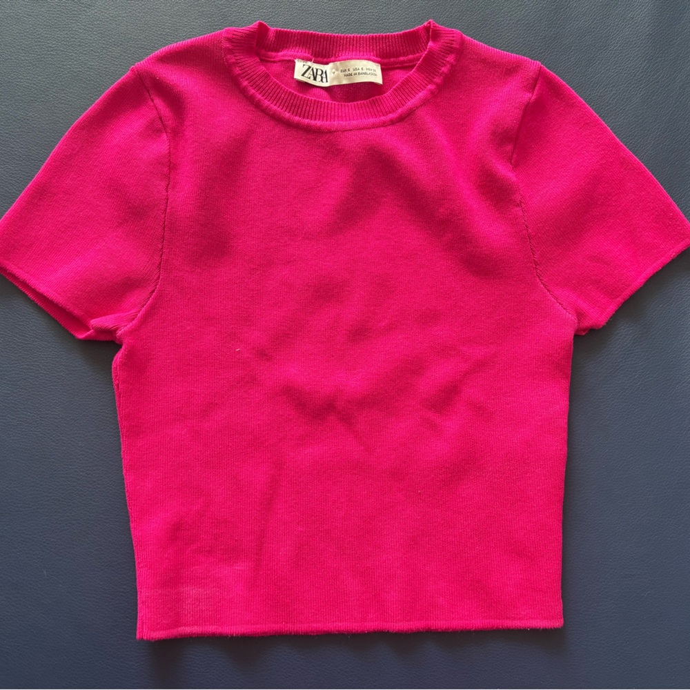Zara Pink Short Sleeve Cropped Tee